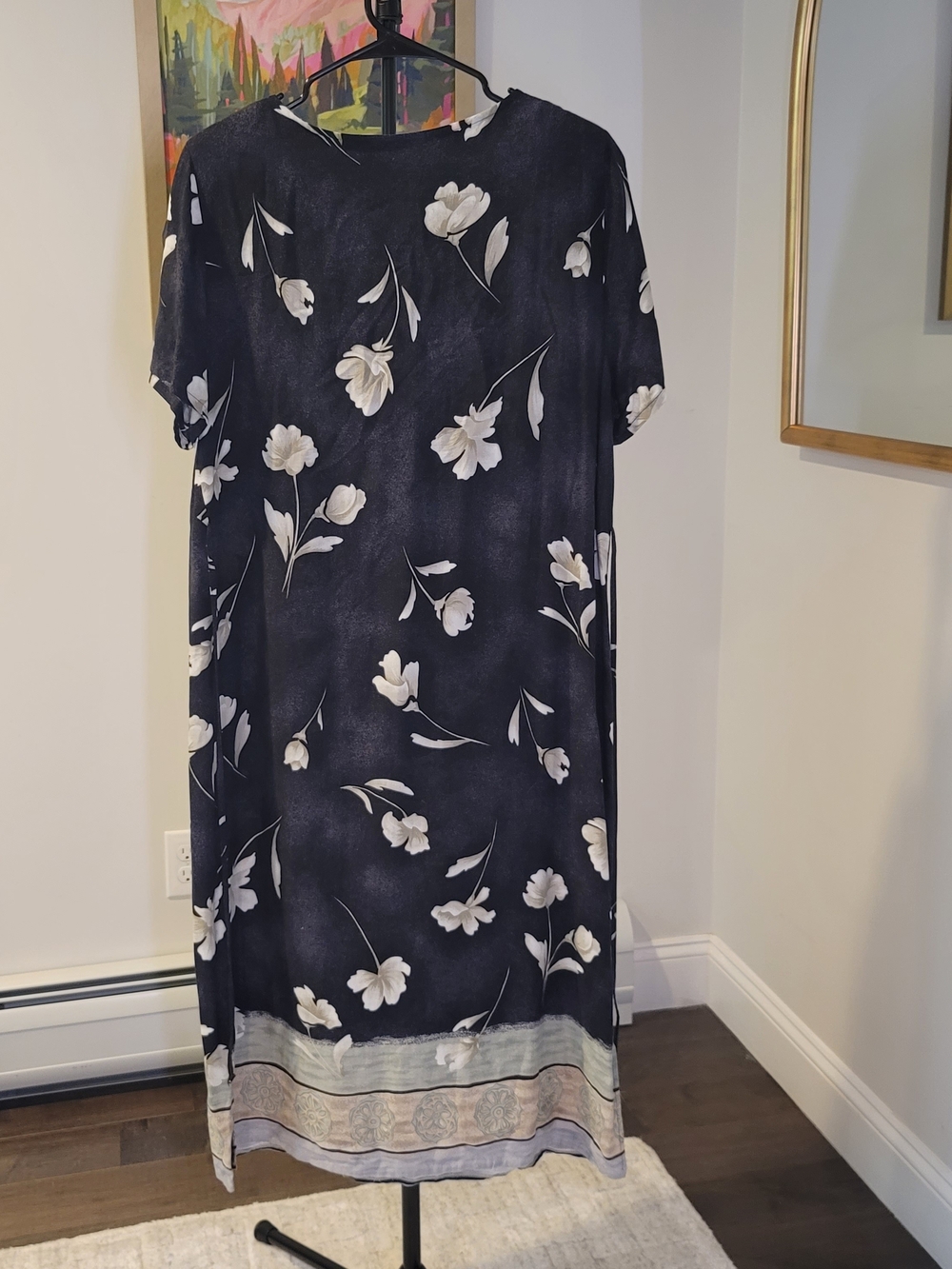 Vintage KATHIE LEE COLLECTION Floral Print Sleeveless Rayon Dress Black Size 16 - Picture 4 of 6